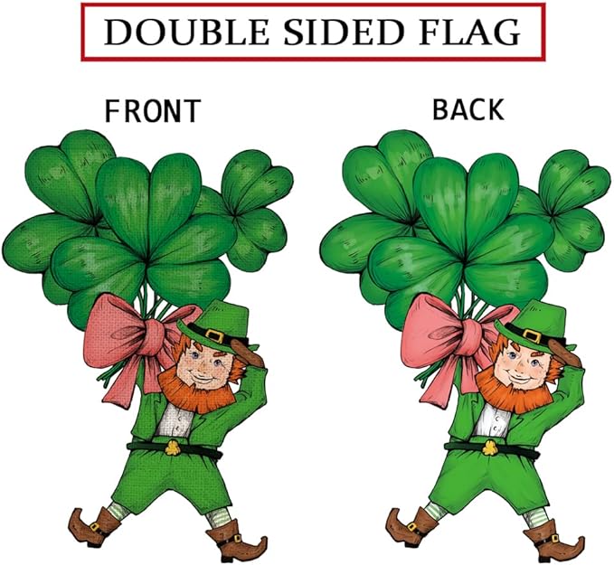 St Patricks Day Garden Flag Leprechauns Shamrocks Clovers Vertical Double Sided Holiday Yard Outdoor Decor 16 x 24 Inch