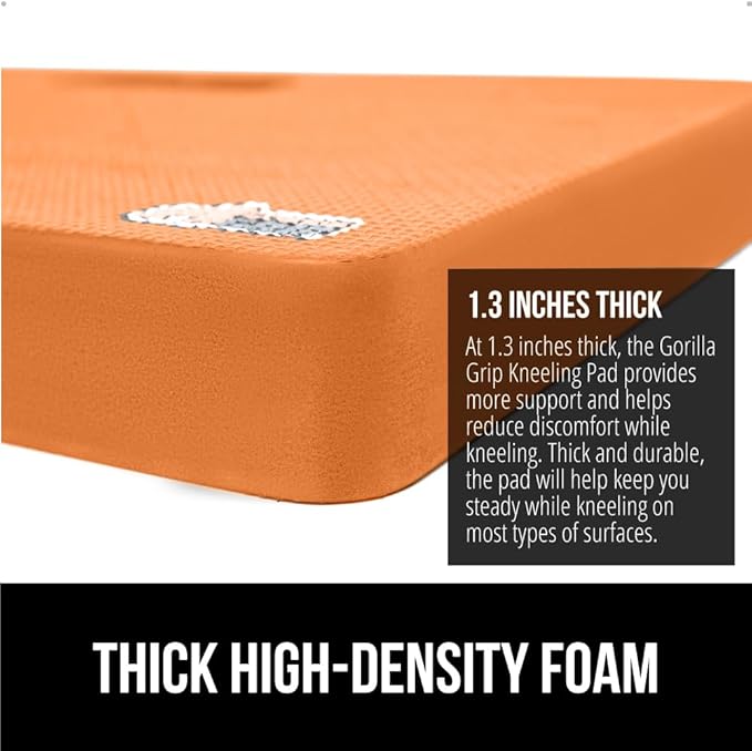GORILLA GRIP Extra Thick Patent Pending Supportive Foam Kneeling Pad, Large Cushion Knee Pads for Gardening, Baby Bath Time, Dirt and Water Resistant, Workout and Garden Supplies, 17.5x11, Orange