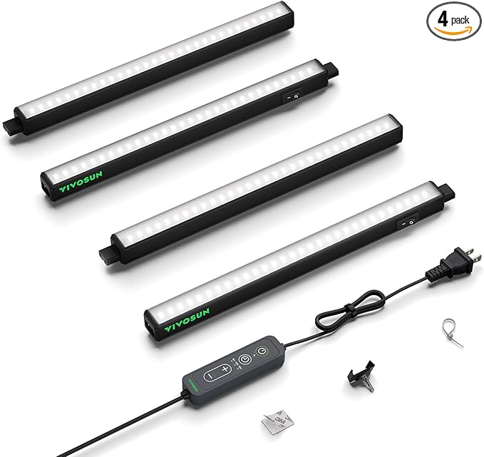 VIVOSUN T5 Grow Lights for Indoor Plants, 5000K Full Spectrum 28W (4 x 7W), 1FT LED Plant Light Strip with Timer & Dimming Controller for Seed Starting, Greenhouse, SGS Compatible, Linkable, 4-Pack