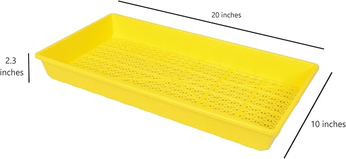 SUNPACK 10" x 20" Heavy Duty Mesh Plastic Seed Starting Tray, Yellow, 2.3" - Ensures Water Drainage and Aeration, Perfect for Greenhouses or Indoor Gardening