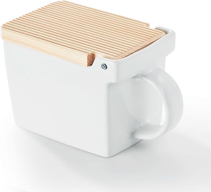 Zero Japan Bee House Premium Salt Box with Hinoki Lid - Container for Sea Salt and Spices - Elegant Cellar for Kitchen Countertop - White, 16 oz