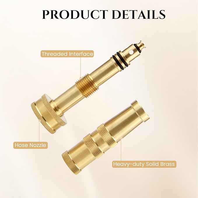 Garden Hose Nozzle Brass Water Nozzle, Brass Hose Nozzle with Adjustable Spray Rotates, High Pressure Hose Nozzle Spray Nozzles for Garden Hose(2 Pack)
