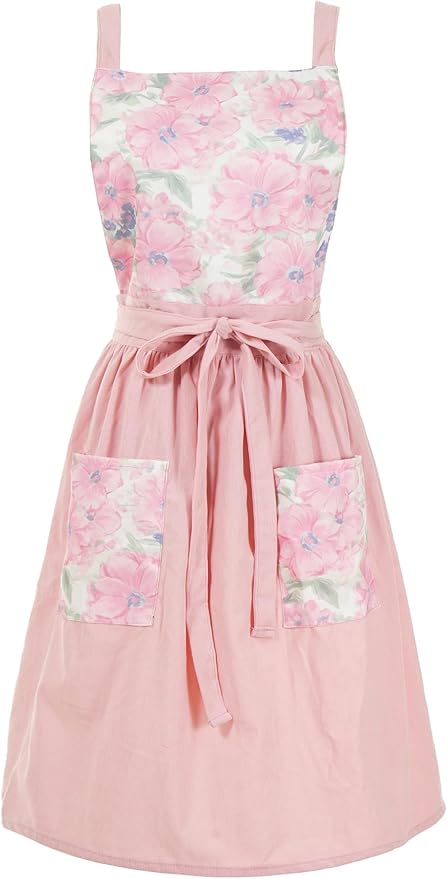 Vintage Pinafore Apron Dress for Women with Pockets Cute Floral Chef Aprons for Kitchen Cooking Baking Gardening
