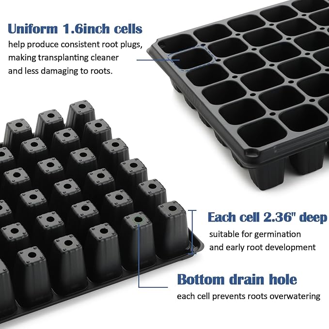 50-Pack 72 Cell Seedling Trays, Heavy-Duty Deep Plug Trays for 1020 Flats, Reusable Seed Starter Trays for Germination & Seed Starting (21.25"×11", 2.36" Height)