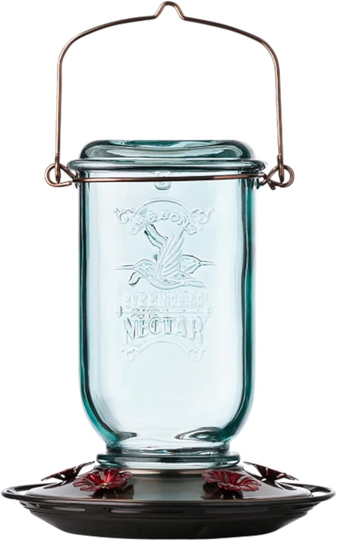 More Birds Mason Jar Hummingbird Feeder, Glass Hummingbird Feeders for Outdoors, 5 Feeding Stations, 25 Ounces