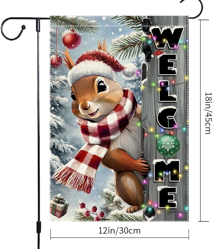 Christmas Garden Flag 12x18inch The Nut Squirrel Welcome XMAS winter Garden Flags Yard Porch House Flag Double-Side For Home Outdoor Yard Patio Lawn Decor,Happy New Year merry Christmas banners for outside Decorations (RMQ-85, 12"X18")