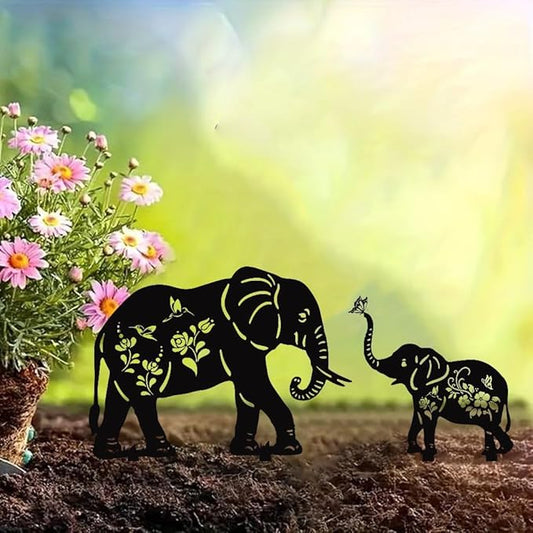Elephant Metal Decor for Outside,Garden Stakes Decorative Elephant Gifts for Women/Men,Black Elephant Silhouette Statues for Yard Ornaments,Lawn, Patio, Pathway,Outdoor Garden Decor
