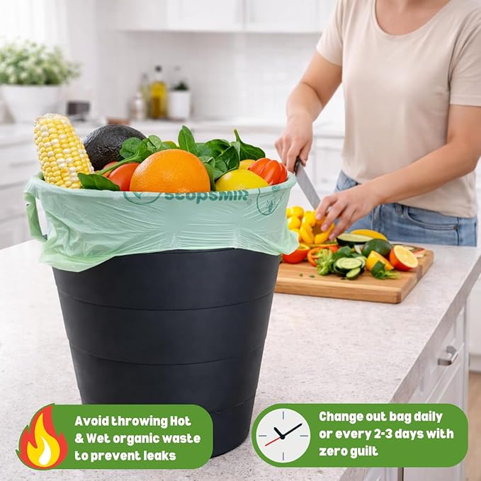 3 Gallon 100% Compostable Bags (125 Bags) Small Disposable Compost Trash Bags Food Scrap Garbage Bags US BPI Certified TUV OK Compost Home Certified Meeting ASTM D6400 (125 ct.)