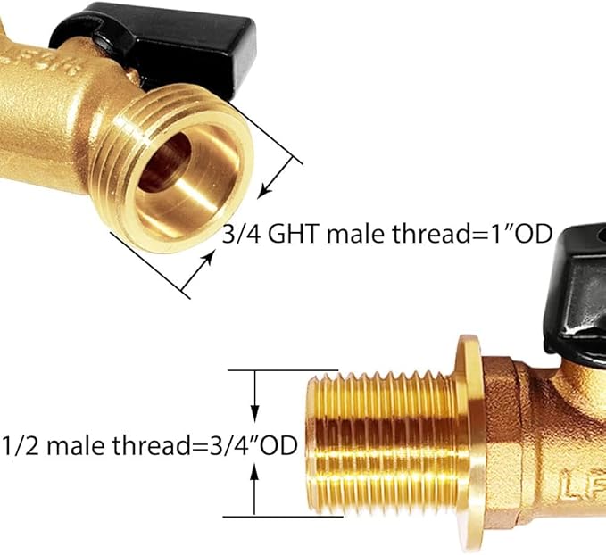 Joywayus Brass Water Container/Rain Barrel Spigot 3/4" GHT to 1/2" Male Threaded Quarter Turn Ball Valve with Bulkhead Fitting, Suitable for Garden Hose Thread Connection (Pack of 2)
