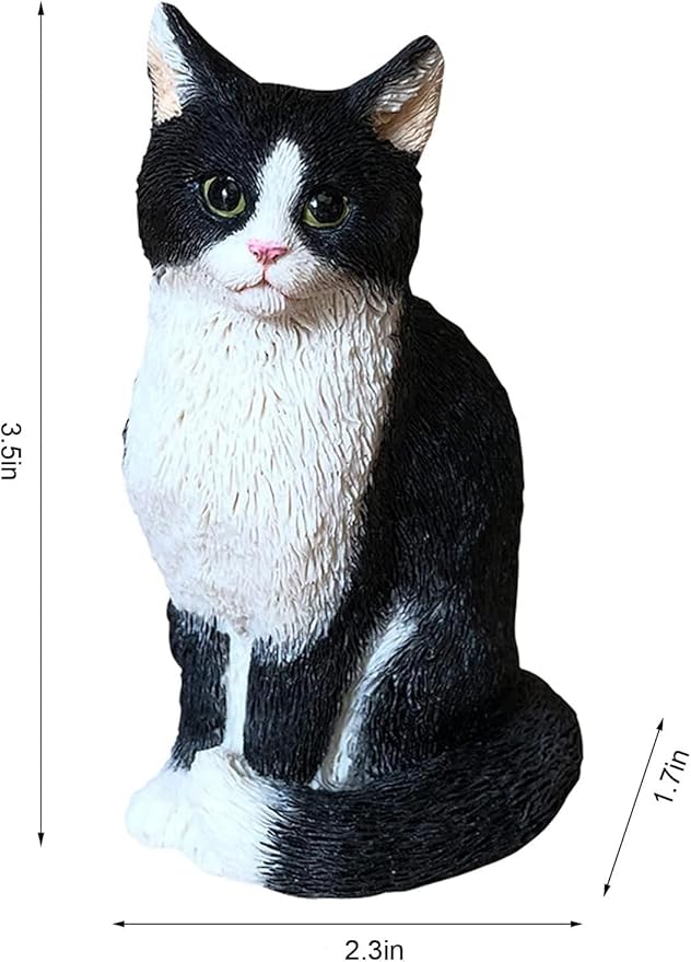Cat Resin Outdoor Tree Sculpture Gift Garden Terrace Lawn Outdoor Cat Statue (Black)