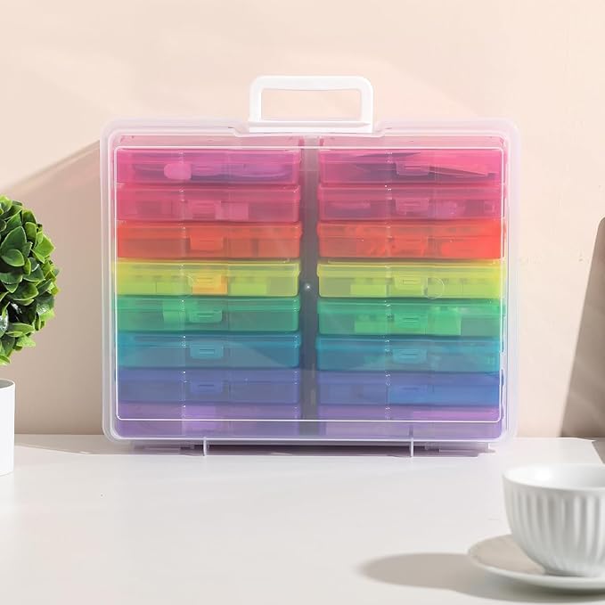 novelinks Transparent 4" x 6" Photo Organizers and Photo Storage Box with Handle, 16 Inner Photo Cases, Portable Picture Organizers & Photo Storage Containers (Multi-Colored 2Pack)