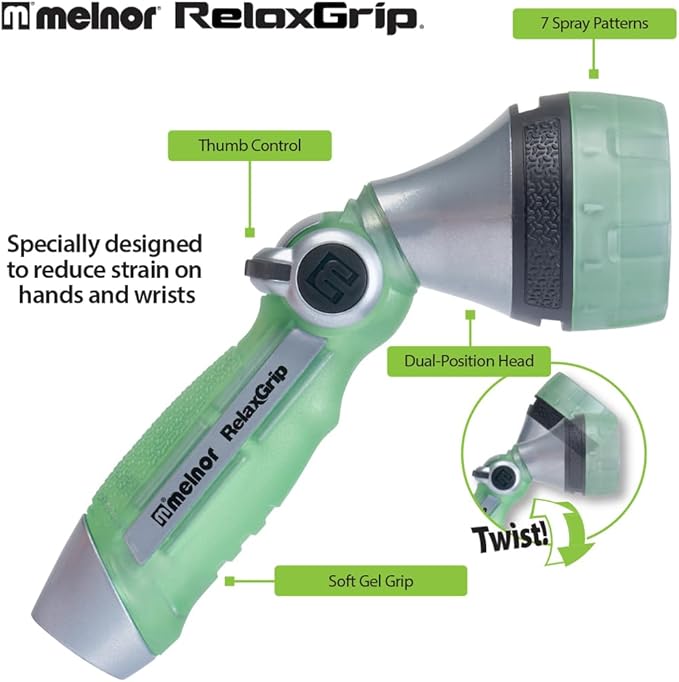 Melnor 65095-AMZ RelaxGrip Nozzle with QuickConnect Product Adapter Amazon Bundle, Metal 7-Pattern Twist