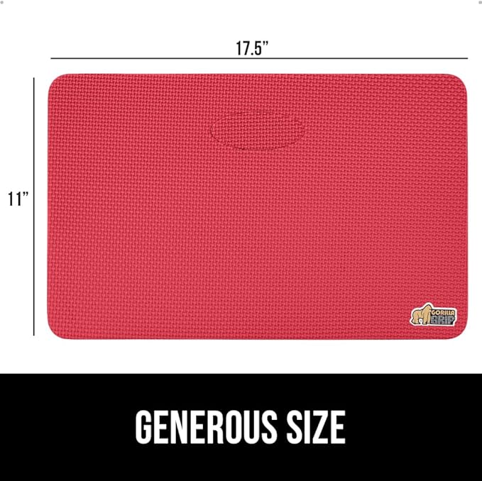 GORILLA GRIP Extra Thick Patent Pending Supportive Foam Kneeling Pad, 2 PK, Large Cushion Knee Pads for Gardening, Baby Bath, Dirt and Water Resistant, Workout and Garden Supplies, 17.5x11, Red