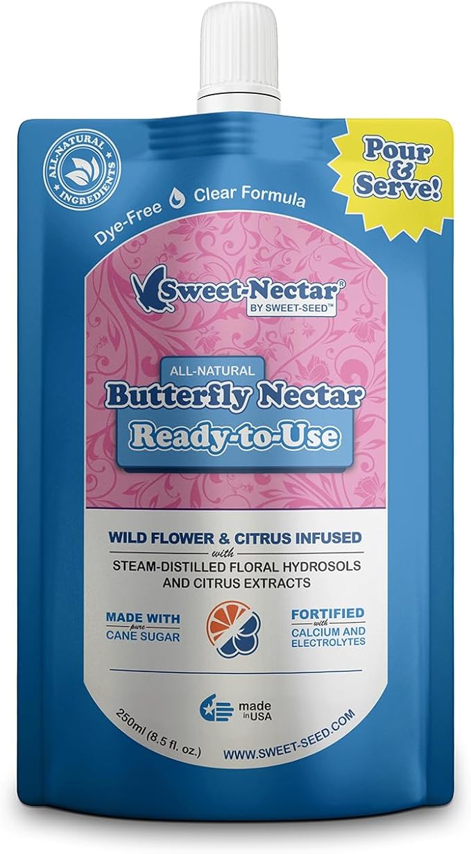 sweet-seed Butterfly Nectar (8oz / 250mL), Ready to Use - Extends The Life of Nectar for Butterfly Feeders (2-Pack)