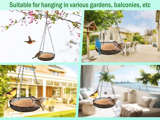 2PCS Metal Hanging Bird Feeder Tray, Hanging Feeder Seed Tray, with Chains, Outside Hanging Bird Feeder Tray, Metal Mesh Platform Feeders,Seed Tray Platform,for Attracting Birds,Outdoors,Garden