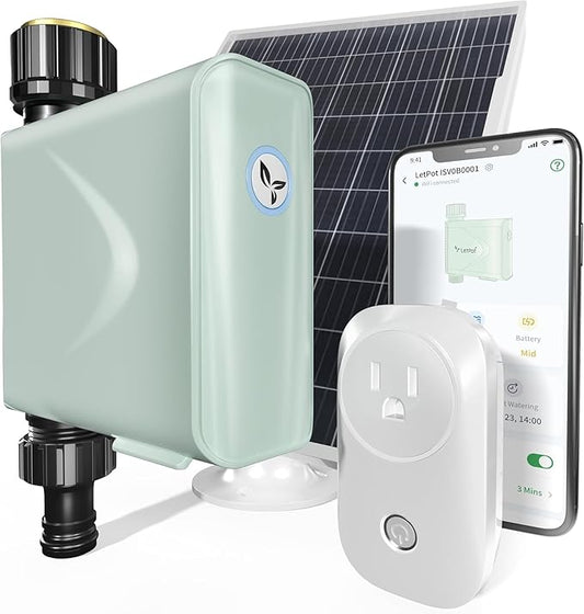 LetPot Smart WiFi Water Timer for Garden Hose Faucet, [Solar-Powered 365Days Uninterrupted Power] Sprinkler Timer Outdoor Programmable,WiFi Hub & Type-C & 5W 6000mAh Portable Solar Panels