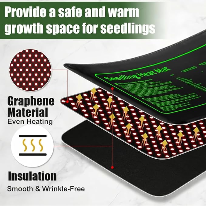 4 Pack Graphene Seedling Heat Mats for Plants, Waterproof Heating Pads for Seeds Germination and Microgreen Trays Thick and Reusable 20W