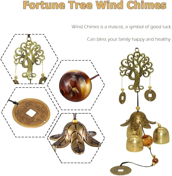 Hooshing Wind Chimes Outdoor Fortune Tree Metal Bells Feng Shui WindChimes for Lucky Home Garden Patio Yard Hanging Decor Gift