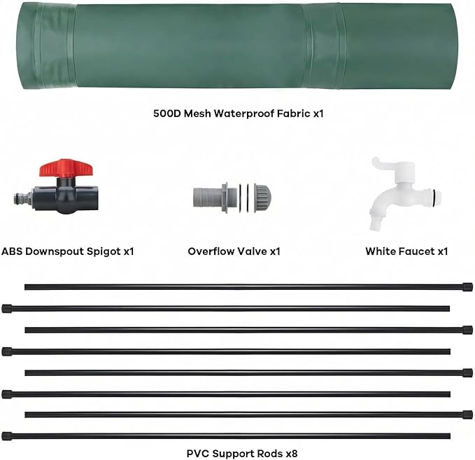 132Gallon/500L Collapsible Rain Barrel, Foldable PVC Rain Barrels with Spigots, Top Mesh Overflow Valve, Suitable for Collect Rainwater from Gutter for Garden Lawn, Cleaning Floors
