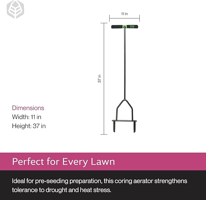 Yard Butler Manual Lawn Coring Aerator, ID-6C - Lawn Care Tool for Aerating - Long-Handled - Power-Coated Steel Construction - Comfortable Cushioned Handles Garden Tool - Easy to Use