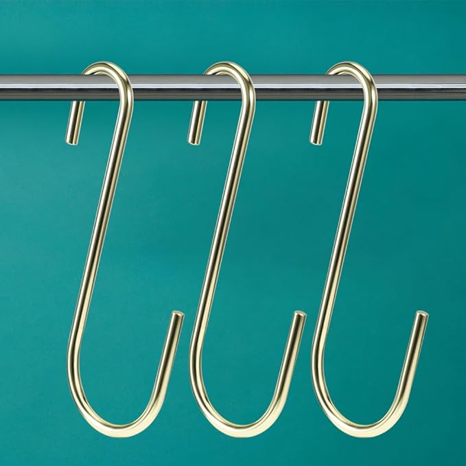 Vindar 3 Pack 6 Inches Bird Feeder Hook Heavy Duty Gold S Hooks Hangers for Kitchen, Office, Wind Chimes, Lanterns, Gardening Tools, Hummingbirds Feeders, Bird House, Lanterns