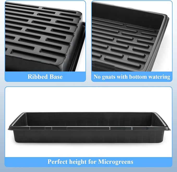10-Pack Heavy-Duty 1020 Seed Trays – Durable, Extra-Thick Plastic Flats for Seed Starting, Microgreens & Transplanting – Fits 7.3'' Humidity Dome and 4'' Planter (21" x 11", 2.76" Deep, No Drain Hole)