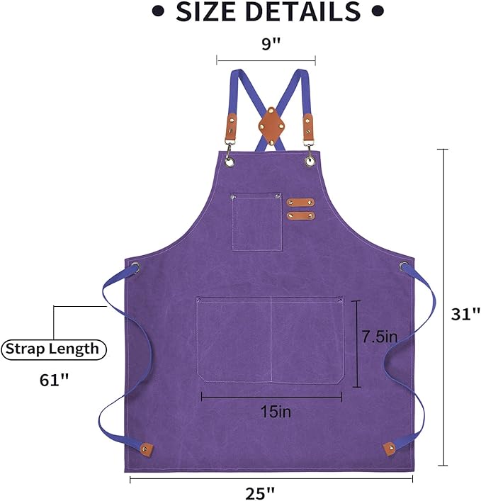 ZOMAO Chef Apron, Cotton Canvas Cross Back Apron with Pockets for Women and Men,Adjustable Strap and Large Pockets Apron,Kitchen Cooking Baking Bib Apron