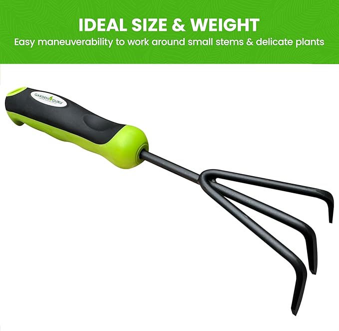 Garden Guru Hand Cultivator Rake Tiller Tool – High Carbon Steel for Ultimate Strength - Rust Resistant – Ergonomic Handle – Great for Gardening Cultivating Loosening Weeding