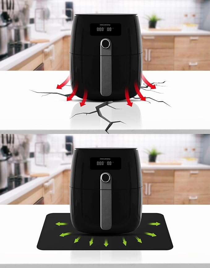 FLASLD Heat Resistant Mat for Air Fryer Site on, Fireproof Silicone Mats for Kitchen Counter, Countertop Protector, No-slip and Waterproof (Black, 16"X24")