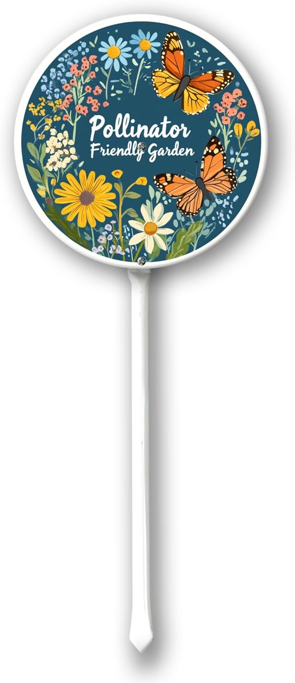 Pollinator Friendly Garden Sign with Stake Outdoor Aluminum Yard Sign Rustproof Aluminum Metal Sign Fade Resistant Lawn Decoration 9.2x9.2inch