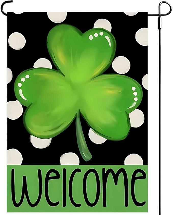Welcome St Patricks Day Shamrock Garden Flags 12x18 - Polka Dot Yard Flags Double Sided- Small Flag Banner for Holiday Yard Outside