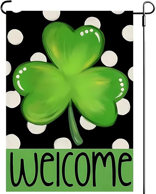 Welcome St Patricks Day Shamrock Garden Flags 12x18 - Polka Dot Yard Flags Double Sided- Small Flag Banner for Holiday Yard Outside
