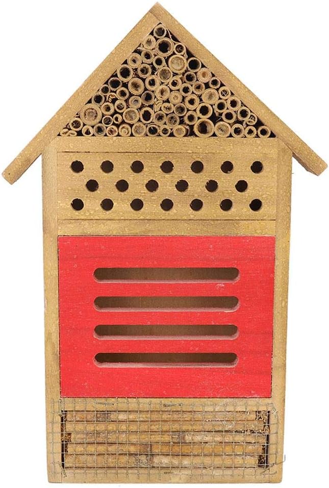 AUNMAS Wooden Bee House, Attracts Pollinators with Tubular Tunnels, Durable Platane Wood Garden Decor, 19.5x3.8x29.8cm Humidity for Bees