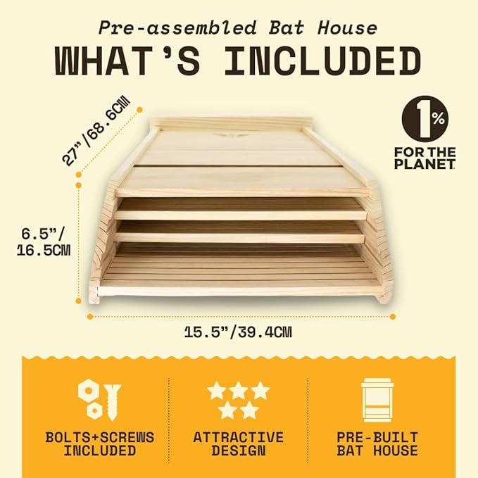 WildYard Bat Box - 3-Chamber, Cedar, 200-Bat Capacity - Batbox for Wall Mount - Weather-Resistant Cedar Roosting House - Rustic Outdoor Pet House Decor