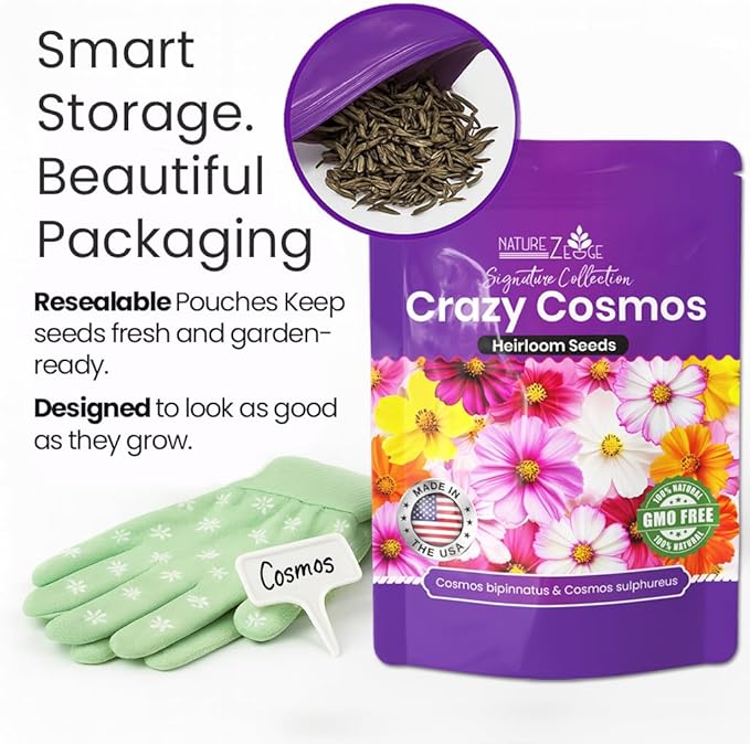 NatureZ Edge, Crazy Cosmos Seeds for 2026, 17,100 Cosmos Seed, 1/4 lb, Made In USA, Annual Cut Flowers, Wildflower Seeds Bulk for Planting Flowers, Wild Flowers Seed Throw and Grow, semillas de flores