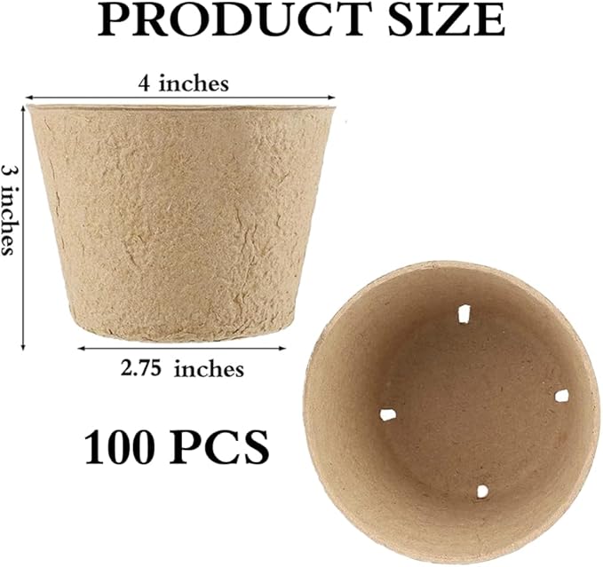 100-Pack 4 Inch Organic Peat Pots for Seed Starting Pots - Biodegradable Plantable Nursery Pots with Drainage Holes, Small Seed Starting Starter Tray, Eco-Friendly & Compostable Seedling Containers