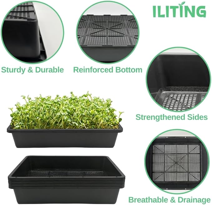 Soil Blocking Trays 5-Set 15x12inch Mesh Trays Flat Plant Tray with Humidity Domes, Nursery Supply for Microgreen, Seed Starting, Indoor Gardening, and Greenhouse
