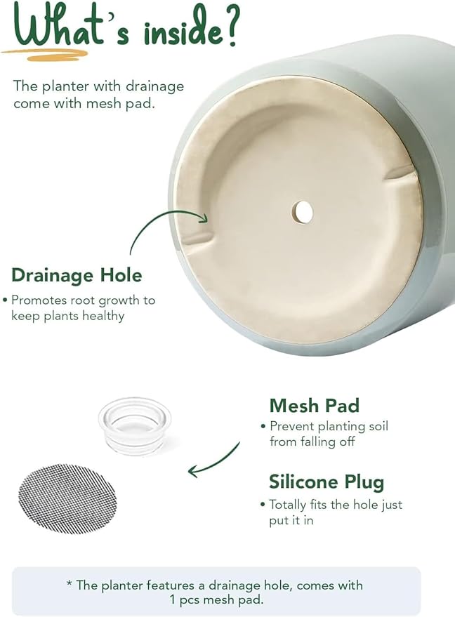 LE TAUCI 12 Inch Pot for Plants, Ceramic Planters for Indoor Plants, Mid-Century Modern Cylinder Flower Pots with Drainage Hole, Fits Fiddle Leaf Fig & Monstera, Home Decor, Mist Gray