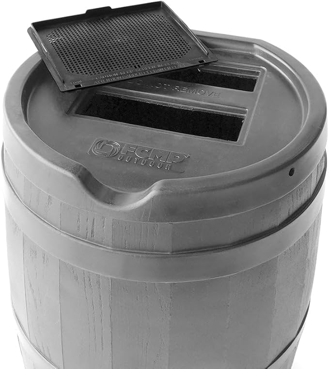 FCMP Outdoor 45 Gallon Heavy Duty Rain Water Catcher Barrel Container with Hose and Debris Screen for Outdoor Plants, Garden, and Landscapes (RC45-GRY) Grey