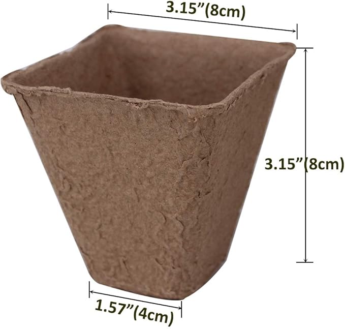200 Pack 3.15" Square Biodegradable Peat Pots Plant Seedling Saplings & Herb Seed Starters Kit with 200 Pcs White Plastic Plant Labels