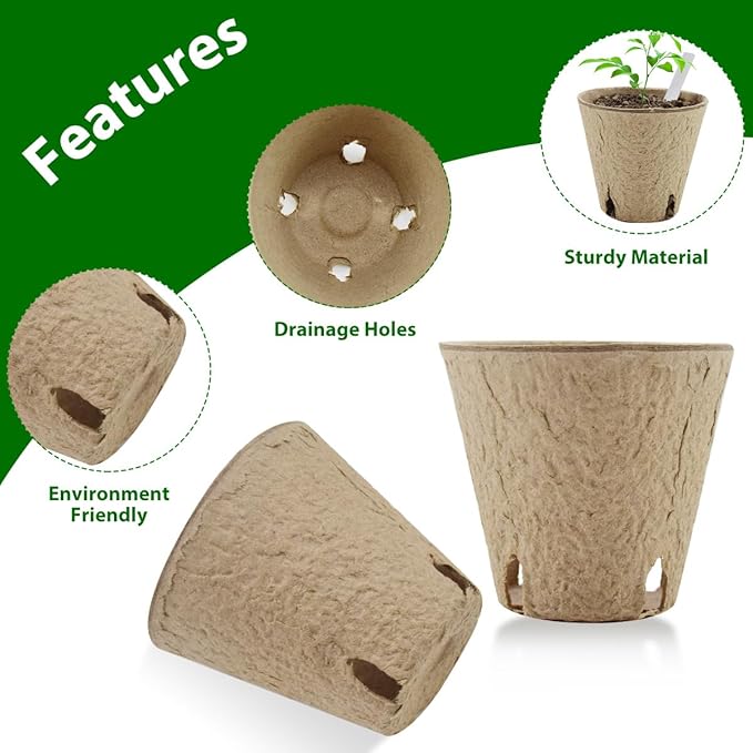 3.15 Inch Seedling Peat Pots, Biodegradable Seed Starters with Drainage Holes for Indoor Outdoor Plant Growing (50 Pack)