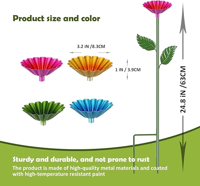 2 Pack Bee Watering Station,Colorful Metal Insect Bath Feeder for Garden, Butterfly Feeder and Bird Drinking with Flower Design, Outdoor Yard Decor (Red, Blue)