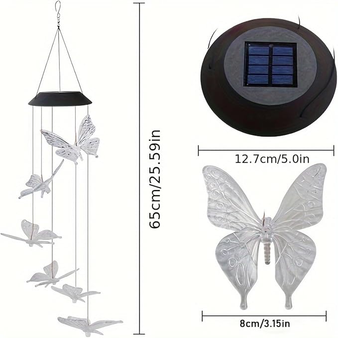 Solar Wind Chimes Outdoor Color Changing Lights,Solar Butterfly Gift for Women Mom Grandma,Waterproof Outdoor Solar Powered Lights for Garden Patio Yard Home Decor