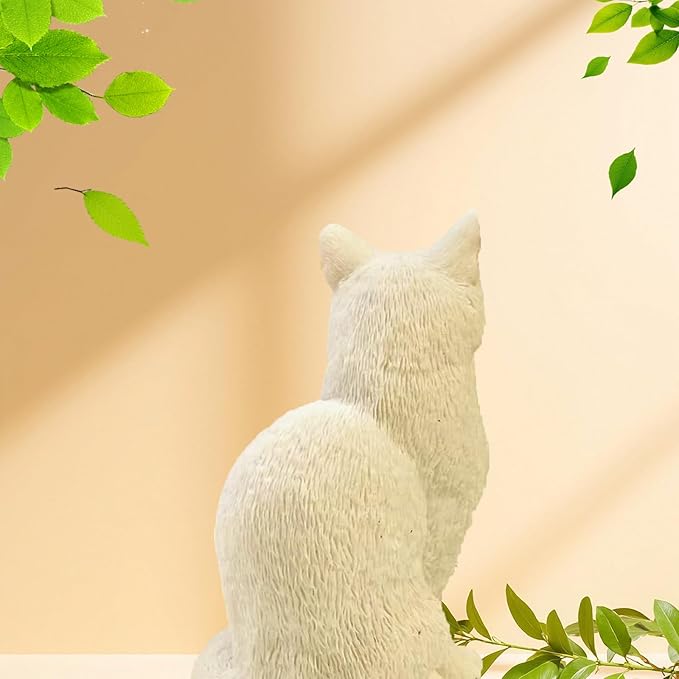 Cat Resin Outdoor Tree Sculpture Gift Garden Terrace Lawn Outdoor Cat Statue (White)
