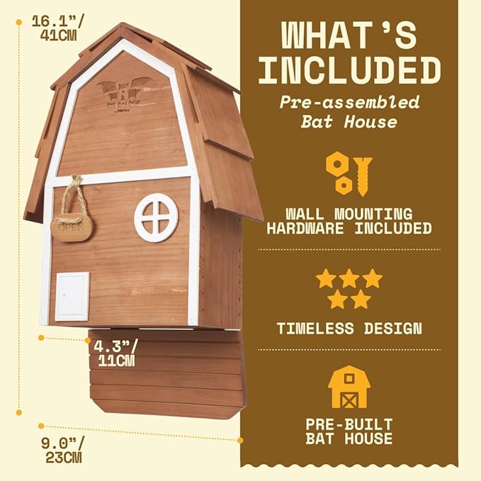 Big Bat Box - Bat Barn Junior 2 Chamber, Compact Bat House for Outside - Artificial Roost Kit for Wall-Mount - Bat Houses for Backyards