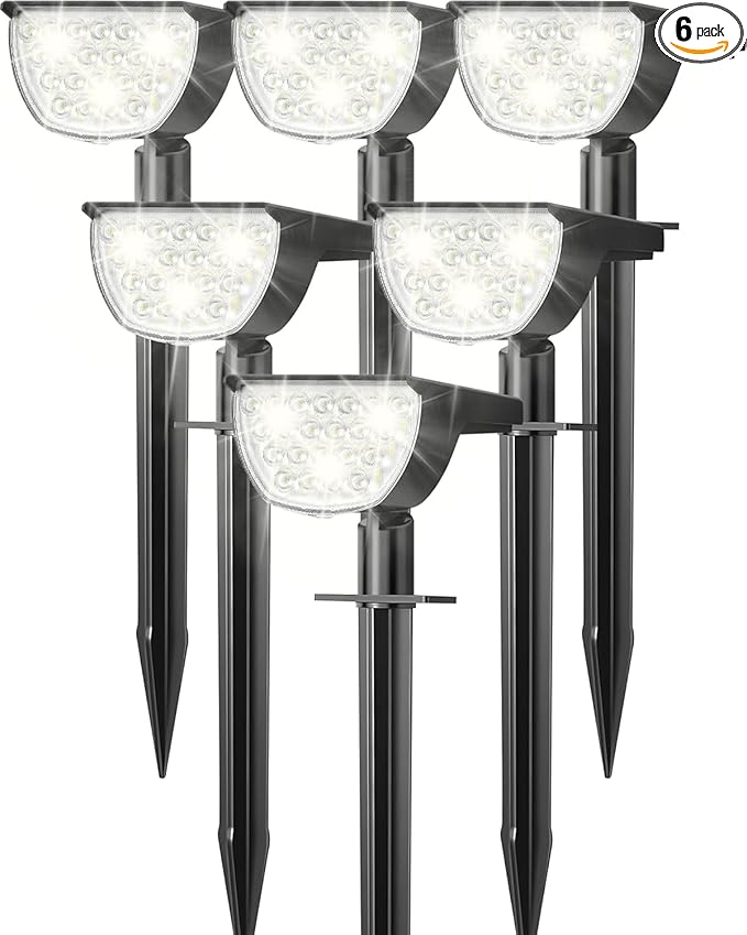 Solar Lights Outdoor Waterproof IP65, Solar Powered 76 LED 3 Lighting Modes Solar Spot Lights Outdoor for Yard Garden Landscape Pathway (White, 6 Pack)