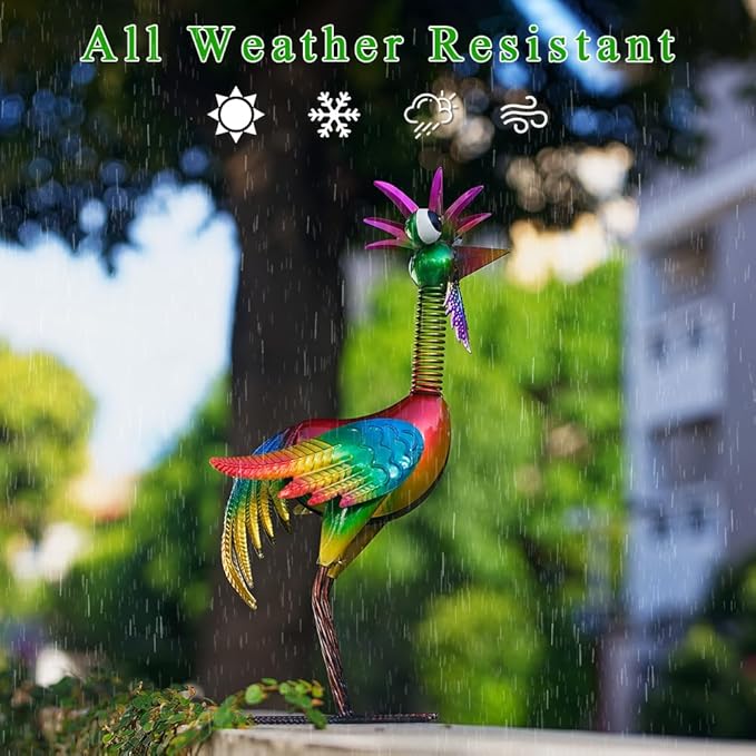 Metal Wacky Rooster Garden Statue, 18'' Rooster Decor Yard Statue Decorations Outdoor, Chicken Yard Art for Outside, Patio, Backyrad, Lawn(Colorful)