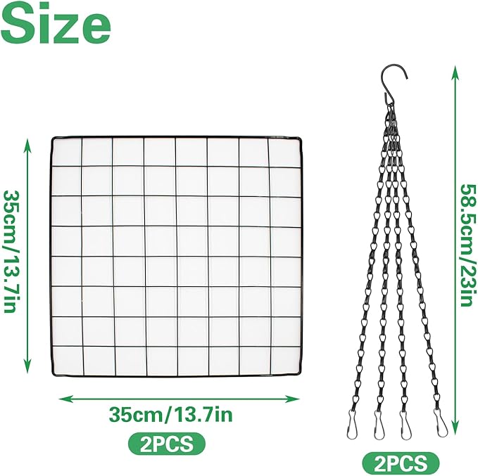 2 Set Garlic & Herb Drying Rack, Hanging Black Metal Mesh Dryer for Onions Herbs and Plants Flower Drying, Space-Saving Storage Rack for Garden, Kitchen Indoor & Outdoor Use (13.8'' x 13.8'')
