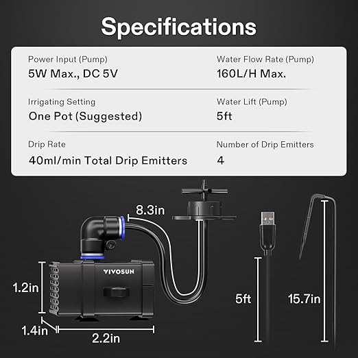 VIVOSUN FlexFeed Drip Irrigation Kit, 4W Automatic Irrigation System with Pump & 4 Drip Emitters, App-Controllable Professional Plant Watering Drip Kit for VGrow Smart Grow Box