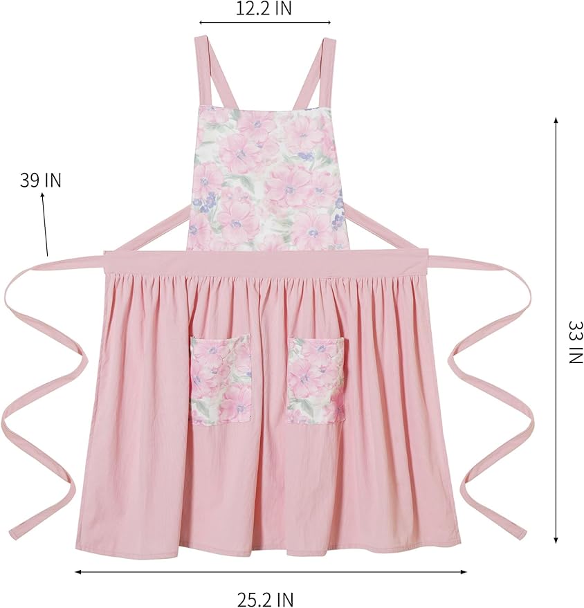 Vintage Pinafore Apron Dress for Women with Pockets Cute Floral Chef Aprons for Kitchen Cooking Baking Gardening